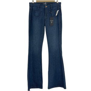 Guess NWT Jeans Bell Bottom Mid-Rise Patch Denim 70s Womens 28
